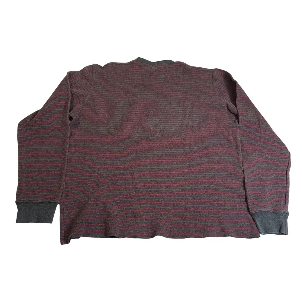 Polo Ralph Lauren Thermal Shirt Mens L Grey Red Striped Long Sleeve